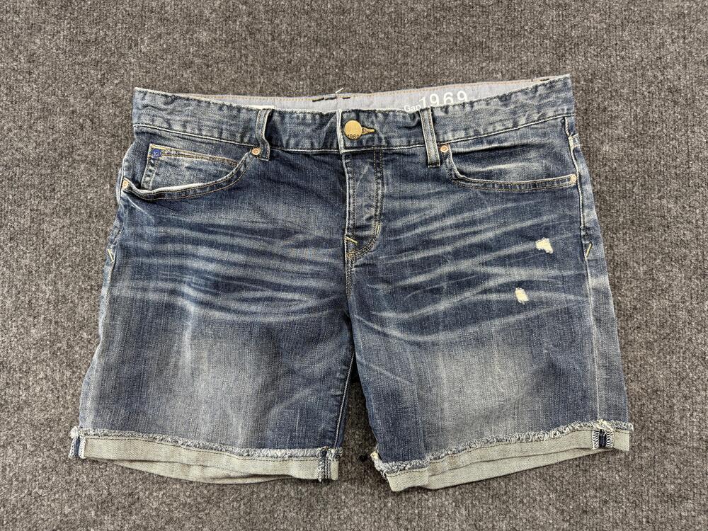 Gap 1969 Boyfriend Shorts Womens 31/12 Blue Distressed Denim Cuffed 6 Inseam